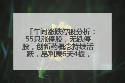 午间涨跌停股分析：55只涨停股，无跌停股，创新药概念持续活跃，昂利康6天4板，众生药业2连板